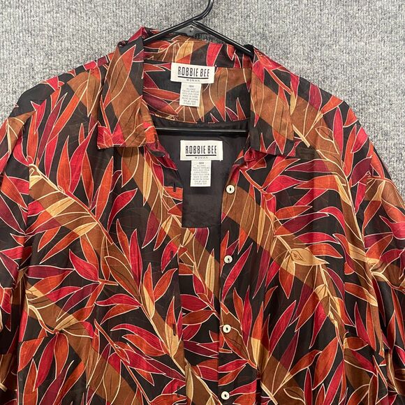 Robbie Bee Blouse Top Womens 18W Silk Leaf Print Button Up Ladies Vintage Fall - Picture 2 of 10